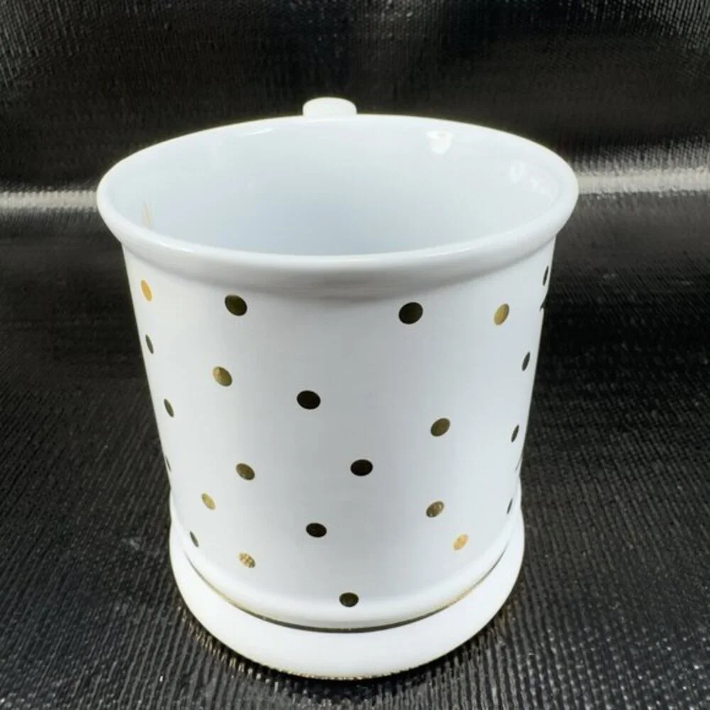 Pier 1 Imports Stoneware Coffee Mug Cup Monogram Letter M‎ White Gold Dots Mug